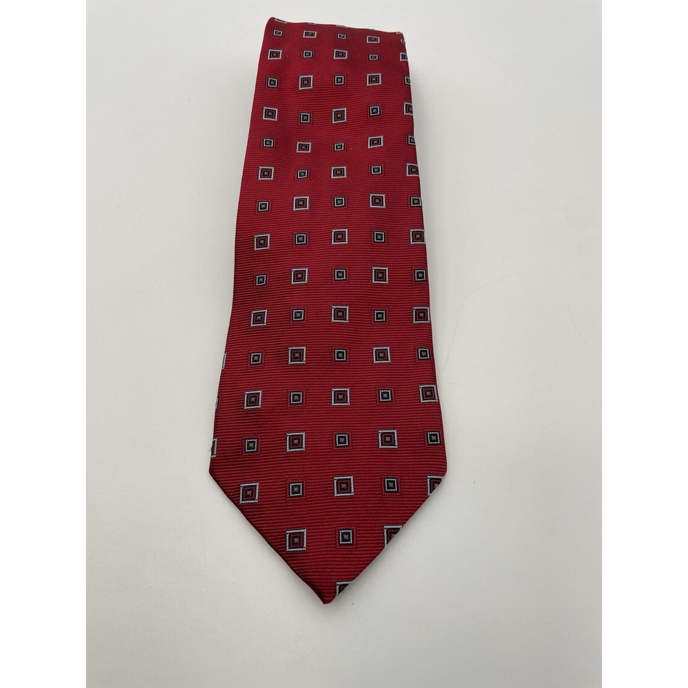Jaeger 100% Silk Red Repp Tie Men's Geometric Neck Tie Italian Made 60"x4" XL